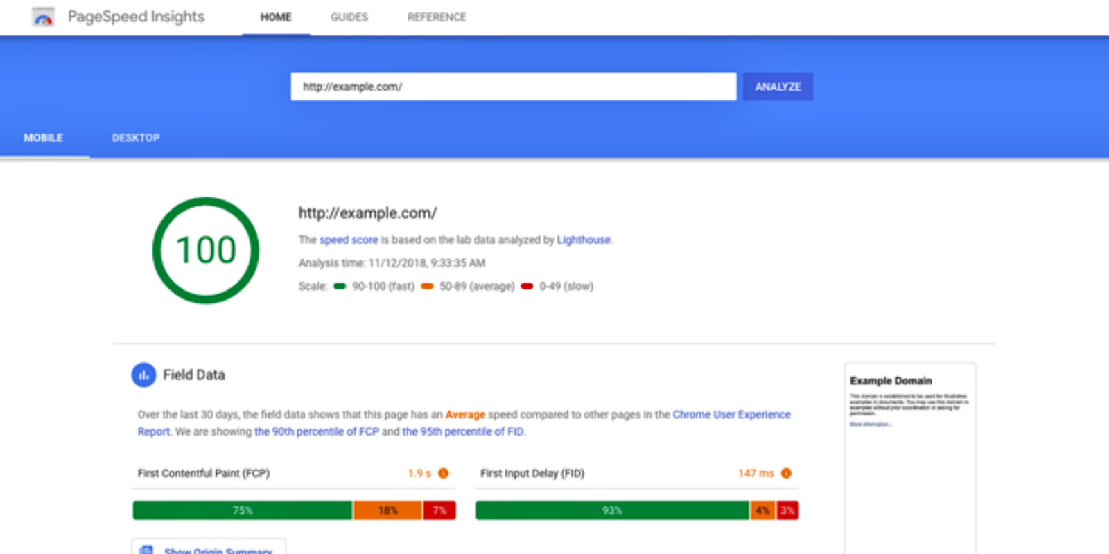 PageSpeed Insights interface displaying website speed metrics, a critical factor in on-page SEO and user experience.