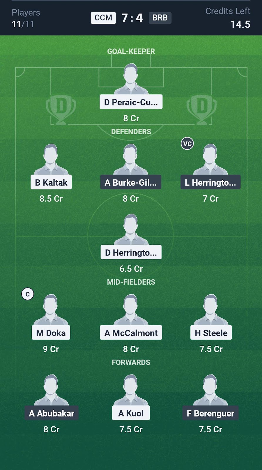 CCM vs DRB Grand League Team