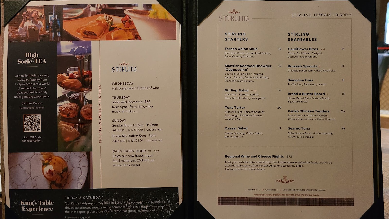 Stirling Grill Restaurant  menu