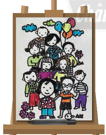 HOẠT ĐỘNG KHỞI ĐỘNGGV yêu cầu HS thảo luận và trả lời:Nhìn vào bức tranh dưới đây và nhận xét xem nó có gì đặc biệt ?(Nguồn: Internet)NỘI DUNG BÀI HỌC GỒMKhám phá tranh Doodle artCác bước vẽ tranh có nhiều nhân vật nối tiếp nhauVẽ tranh về em và những người bạn với hình thức Doodle art Luyện tập Vận dụng HÌNH THÀNH KIẾN THỨC1. Khám phá tranh Doodle artGV đặt câu hỏi hướng dẫn học sinh tìm hiểu:Quan sát một số hình ảnh về Doodle art SHS tr.14.  Hoạt động gì được thể hiện trong mỗi bức tranh?Tư thế, động tác của các nhân vật trong tranh như thế nào?Các nhân vật trong tranh đang làm gì? Số lượng trong tranh nhiều hay ít?Các nhân vật trong tranh có điểm gì liên quan đến nhau?Theo em, các bức tranh này được thực hiện như thế nào?Cách thể hiện các bức tranh này có gì giống và khác nhau?Em thích cách thể hiện bức tranh nào? Vì sao?Nội dung ghi nhớ:- Hoạt động: Tranh trái thể hiện vui chơi trong thiên nhiên; tranh phải thể hiện học tập.- Tư thế, động tác: Tranh trái vui vẻ, năng động; tranh phải tập trung, học hành.- Số lượng: Cả hai tranh đều có nhiều nhân vật.- Liên quan: Tranh trái liên quan qua thiên nhiên, tranh phải qua học tập.- Thực hiện: Dùng bút vẽ chi tiết, tranh trái tô màu, tranh phải trắng đen.- Giống và khác: các nhân vật được vẽ từ các hình nối tiếp nhau; khác ở màu sắc và chủ đề.- Nhận xét, đánh giá, kết luận: + Tranh Đu-đồ át được vẽ từ các hình nối tiếp nhau một cách ngẫu hứng.+ Có mật độ của nét, hình màu phong phú.+ Bố cục ngẫu nhiên dựa trên sự sáng tạo phong phú của người vẽ. + Là hình thức rèn luyện trí tưởng tượng và tư duy cho người học.2. Các bước vẽ tranh có nhiều nhân vật nối tiếp nhauGV đưa ra câu hỏi:Loại bút nào thường được sử dụng để vẽ tranh Đu-đồ át? Tại sao?Hình vẽ đầu tiên được vẽ ở đâu trên tờ giấy? Ngoài ra, hình vẽ đầu tiên có thể vẽ ở vị trí nào nữa?Các hình vẽ tiếp theo được vẽ ở vị trí như thế nào so với hình vẽ đầu tiên?Làm thế nào để phủ kín phần giấy còn lại?Cần làm gì để hoàn thiện bức tranh?Nêu các bước vẽ tranh Doodle art.Nội dung ghi nhớ:- Loại bút thường được sử dụng: Bút lông, bút mực gel, bút bi vì chúng dễ sử dụng, cho phép tạo ra các nét vẽ tự do, linh hoạt và có thể kết hợp nhiều loại bút để tạo ra các hiệu ứng đa dạng trong cùng một bức tranh.- Hình vẽ đầu tiên có thể vẽ từ cạnh dưới giấy- Các hình vẽ tiếp theo được vẽ kết nối với hình vẽ đầu tiên.- Vẽ thêm nhiều nhân vật khác kết nối với nhau để phủ kín phần giấy còn lại.- Vẽ đậm nhạt hoặc vẽ màu cho bức tranh để hoàn thiện bức tranh.Kết luận: Các bước vẽ tranh có nhiều nhân vật nối tiếp nhau:+ Bước 1: Chọn bút, vẽ hình một nhân vật từ cạnh dưới giấy. + Bước 2: Vẽ tiếp các nhân vật kết nối với hình ban đầu. + Bước 3: Vẽ thêm nhiều nhân vật khác kết nối với nhau thành một bức tranh. + Bước 4: Vẽ đậm nhạt hoặc vẽ màu cho bức tranh thêm sinh động.Vẽ tranh về em và những người bạn với hình thức Doodle art HS cùng thảo luận và trả lời câu hỏi:Em vẽ tranh về hoạt động gì?Hoạt động đó có những ai tham gia?Em sẽ nhân vật đầu tiên ở đâu trên tờ giấy?Em vẽ các nhân vật tiếp theo như thế nào?Em sẽ hoàn thiện bức tranh bằng cách nào?Ngoài ra, em còn có cách nào khác để bức tranh hấp dẫn hơn?Nội dung ghi nhớ:HS trả lời câu hỏi.………..HOẠT ĐỘNG LUYỆN TẬP