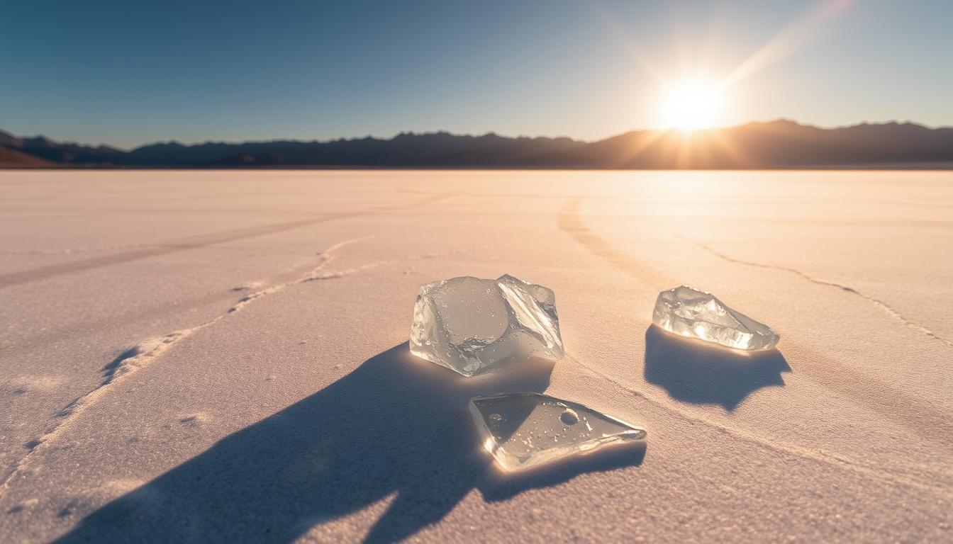 Thin ice sheets forming on Racetrack Playa during winter conditions