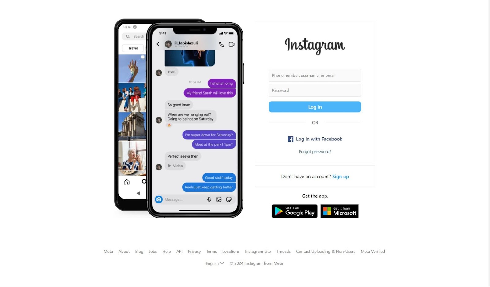 Screenshot of Instagram website