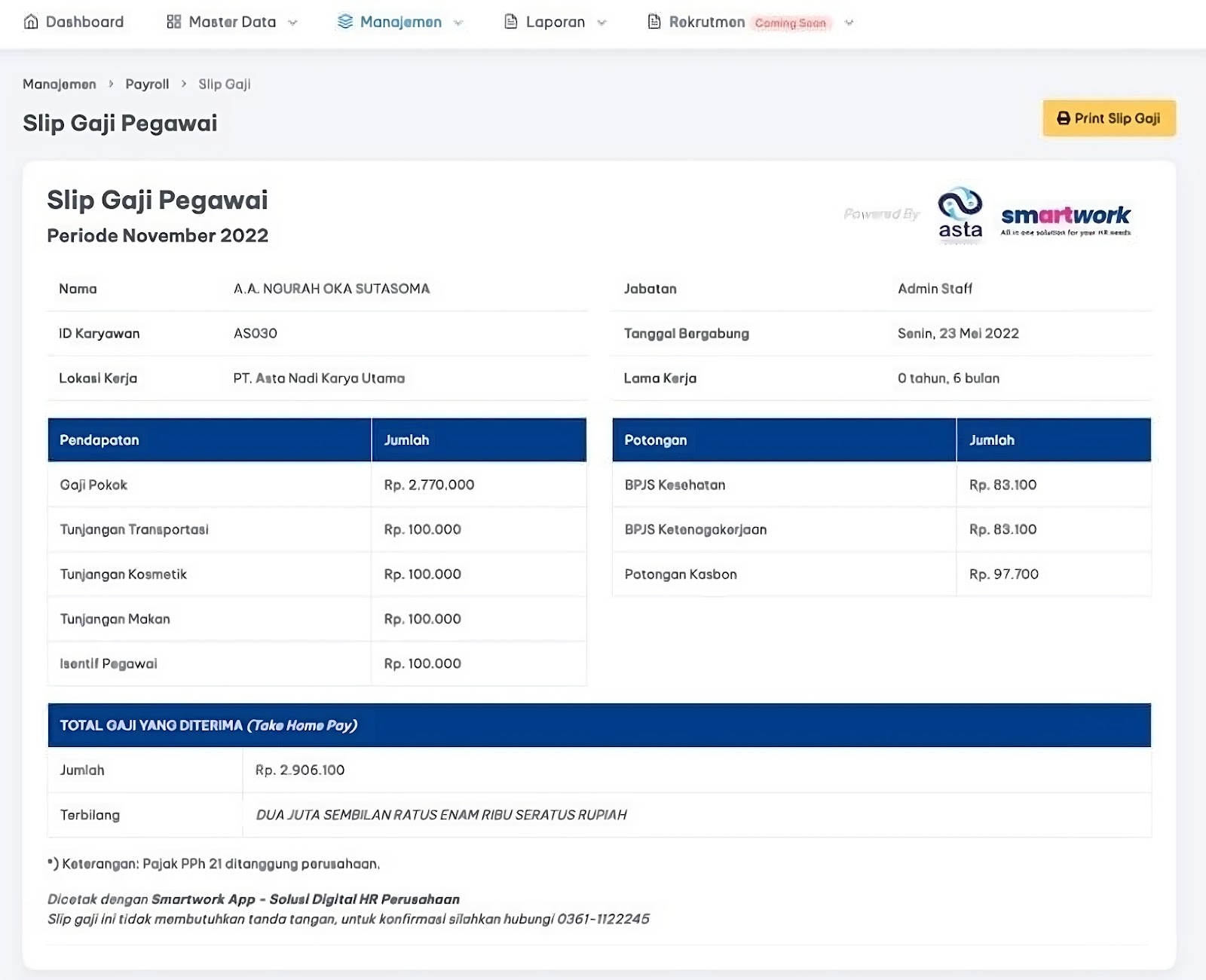 Contoh slip gaji online