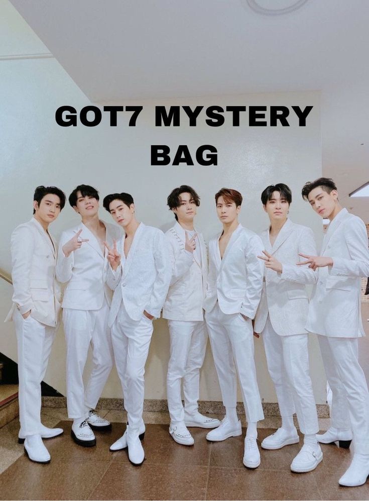 This  contain an image of GOT7' group of standing next to each other in front of a stair case