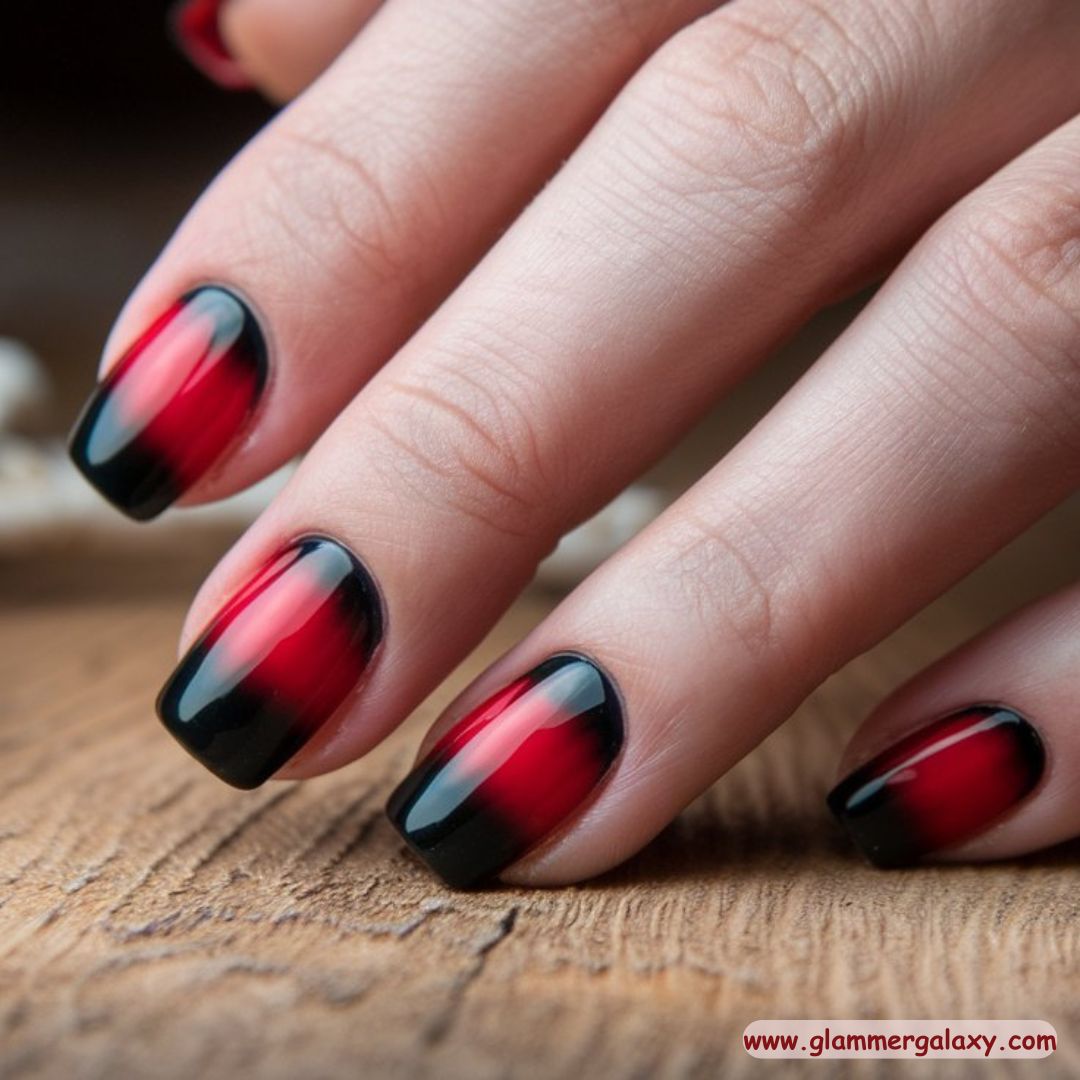 Red Winter Nail Designs having Red & Black Fade
