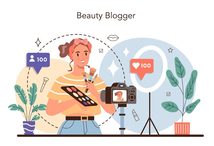 Graphic of beauty blogger with interesting blog ideas