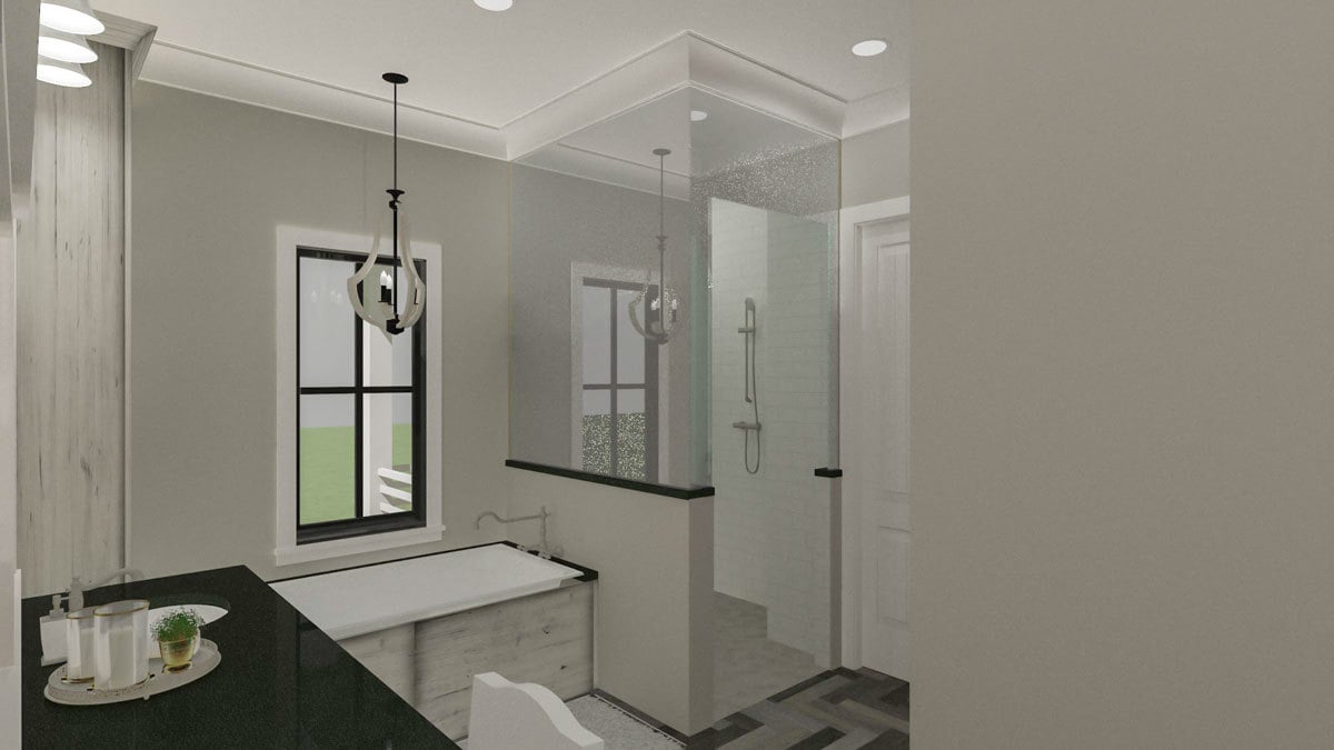 There's also a walk-in shower that sits next to the drop-in bathtub.