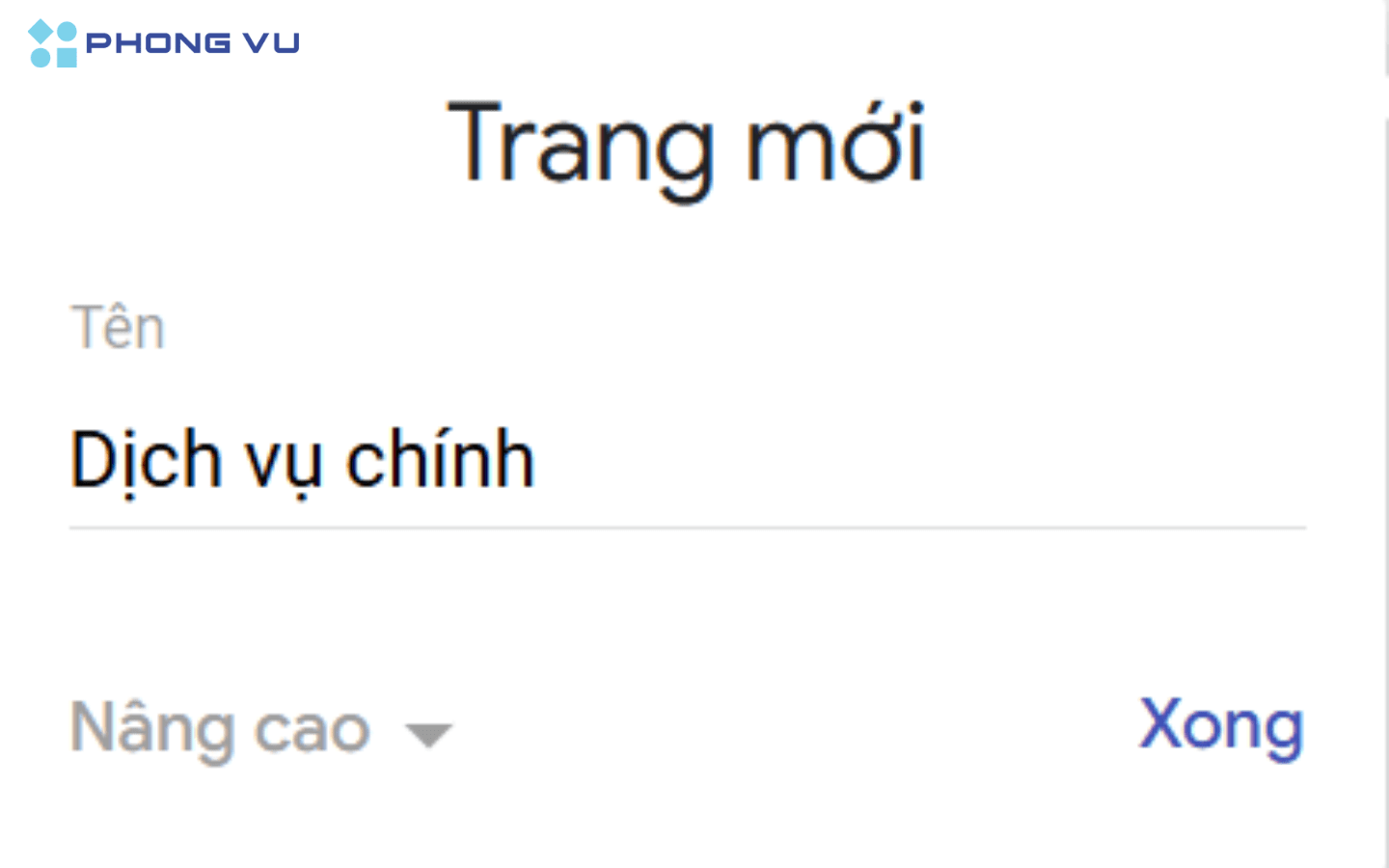 Đặt tên cho trang con mới 