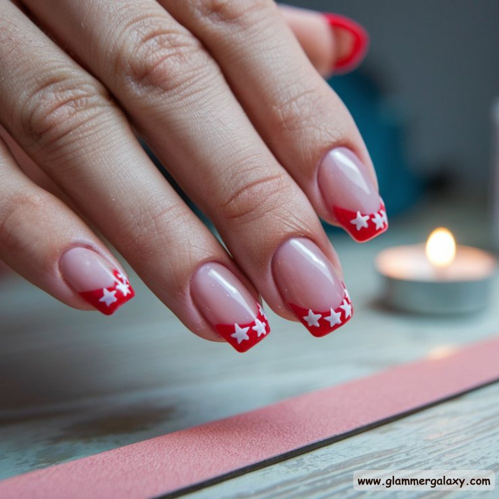 Red Summer Nails having Starry French