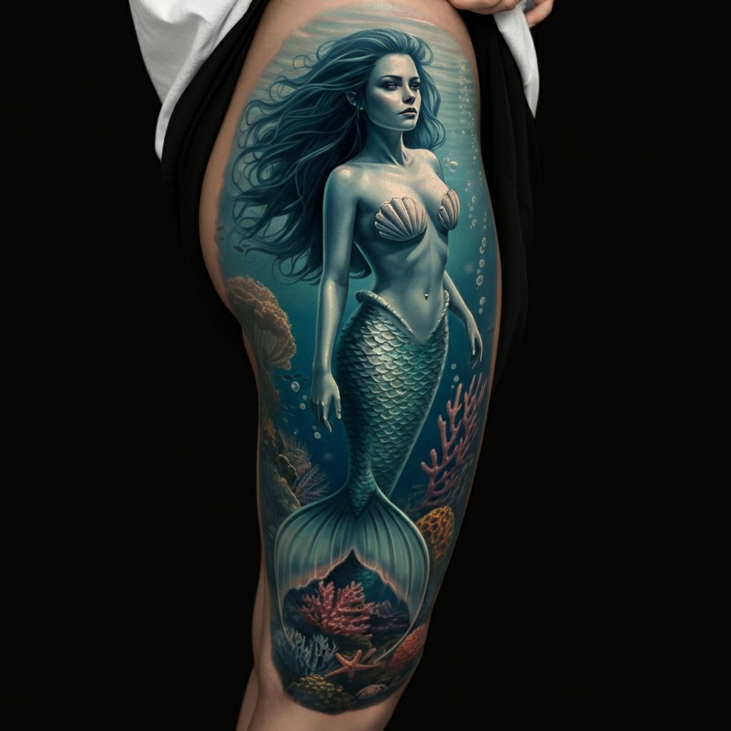 Mermaid Tattoo on thigh 
