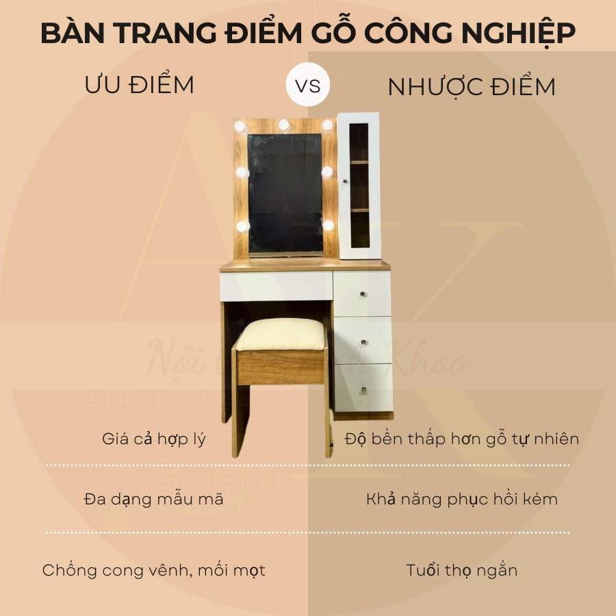 Ưu điểm và Nhược điểm bàn trang điểm gỗ công nghiệp