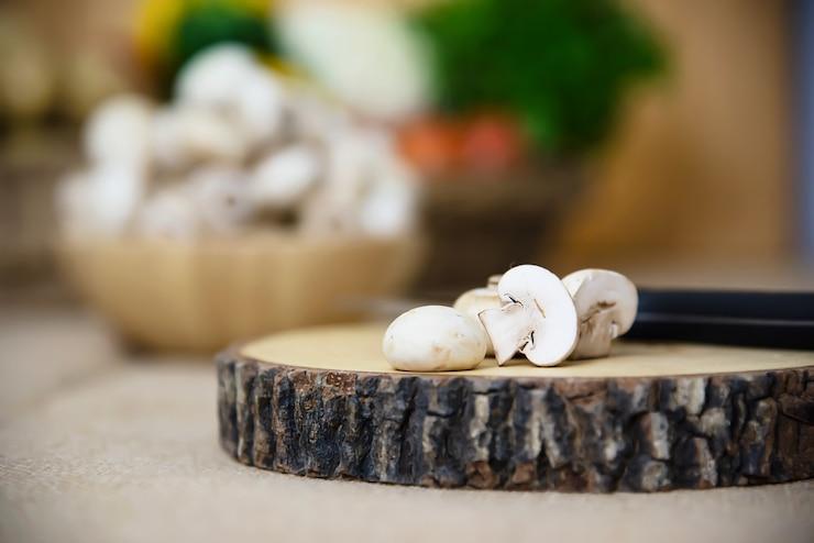 Fresh champignon mushroom vegetable in the kitchen
