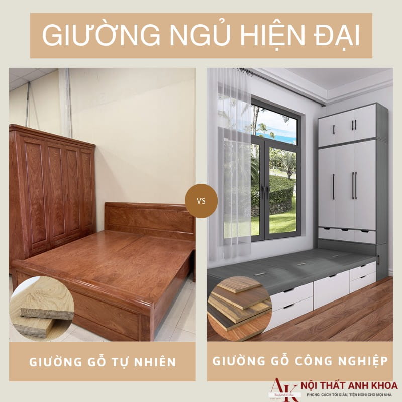 Giường ngủ hiện đại gỗ công nghiệp và gỗ tự nhiên