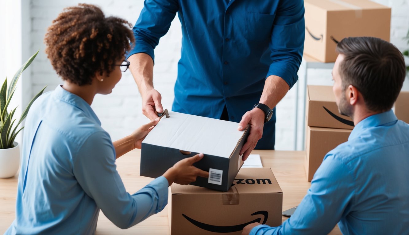 A seller receiving a returned product from a customer, inspecting it for damage, and processing the return through Amazon's FBM return policy