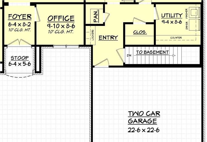 Main level floor plan showing the basement stairs location.