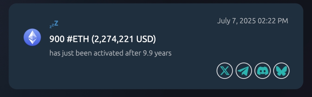 900 ETH moved after nearly a decade of dormancy. 