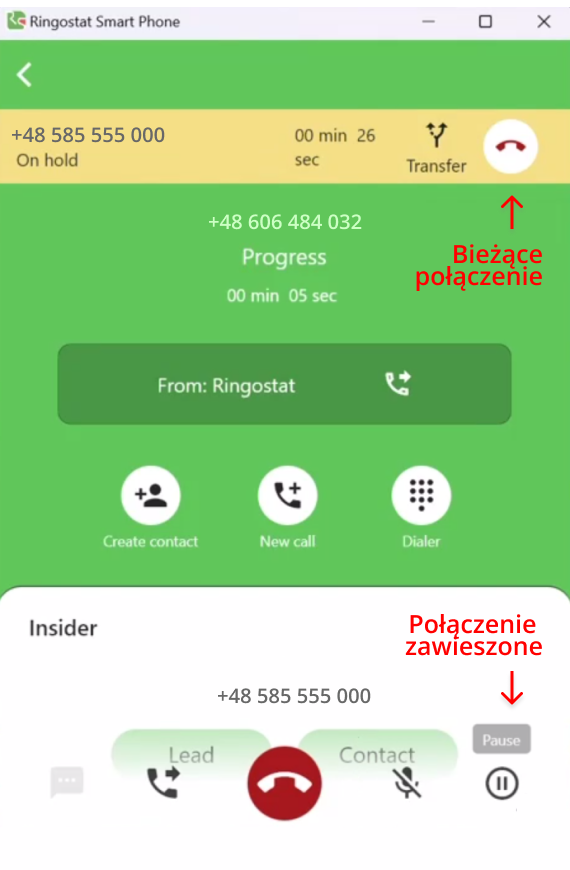 Ringostat Smart Phone, Jak zawiesić połączenie