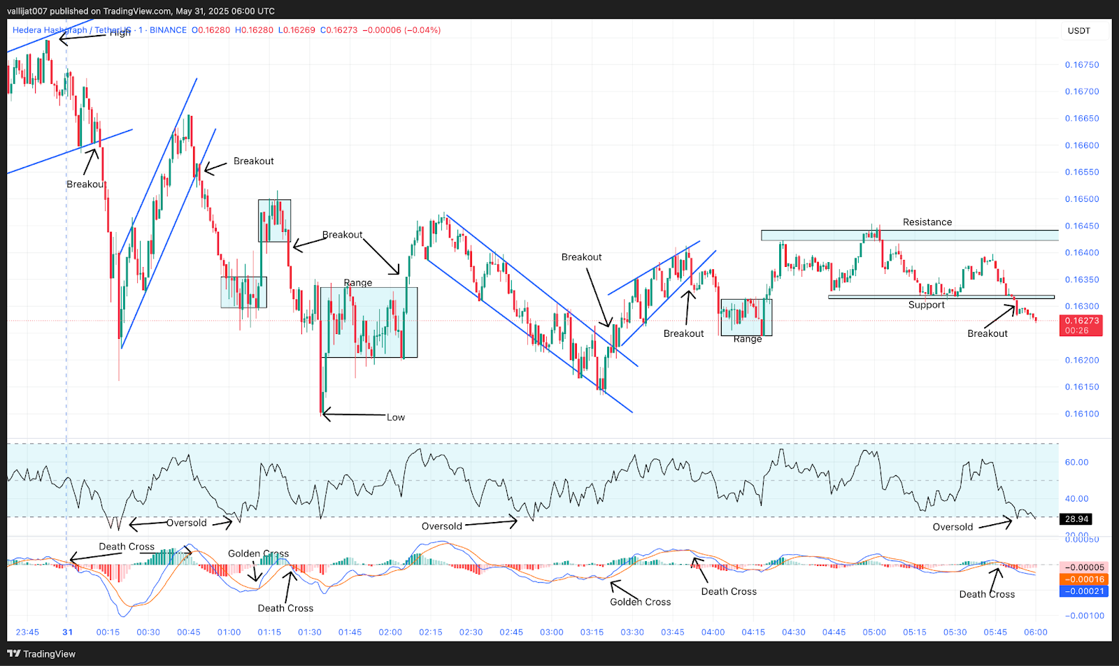 Chart 4: HBAR/USDT M1 Chart, Analysed by vallijat007, published on TradingView, May 31, 2025
Hedera price