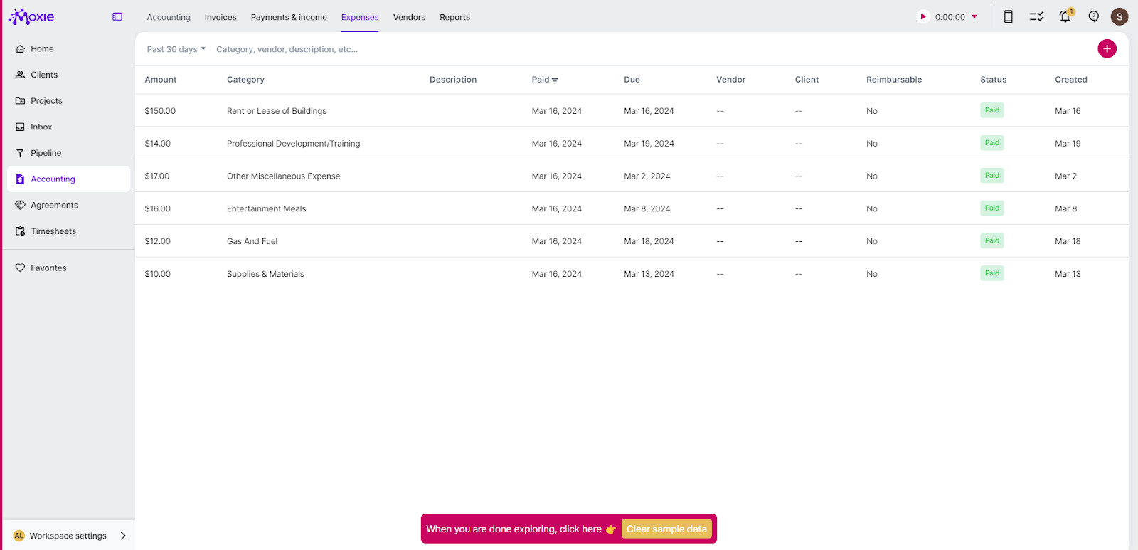 Moxie Expense tracking