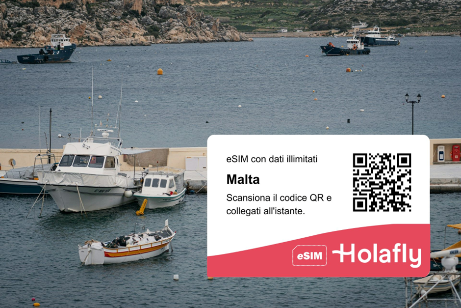 Porto di Valletta a Malta e QR code di Holafly.