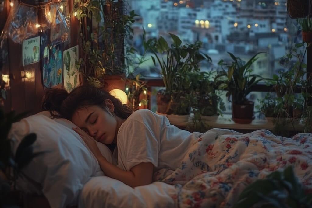 girl sleeping in her room