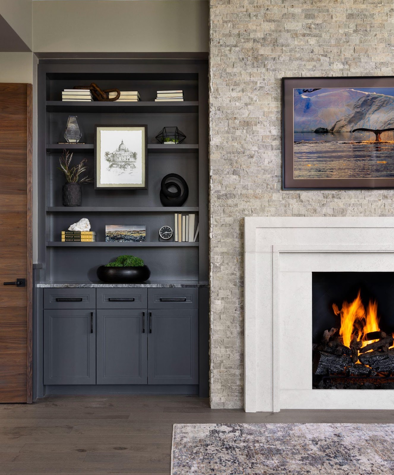 natural materials around fireplace