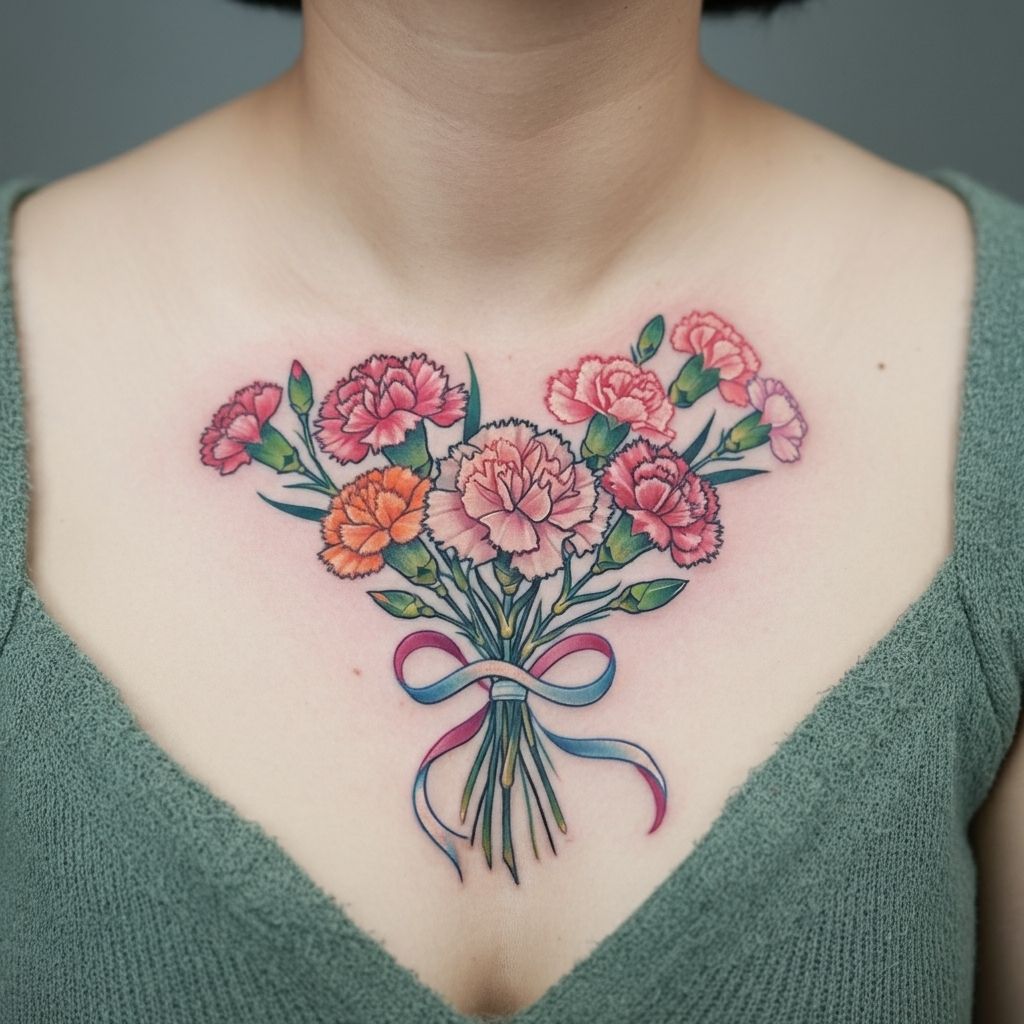 Carnation Chest Piece Tattoo