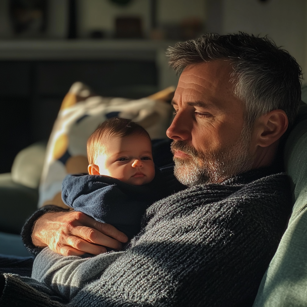 A man holding a baby | Source: Midjourney