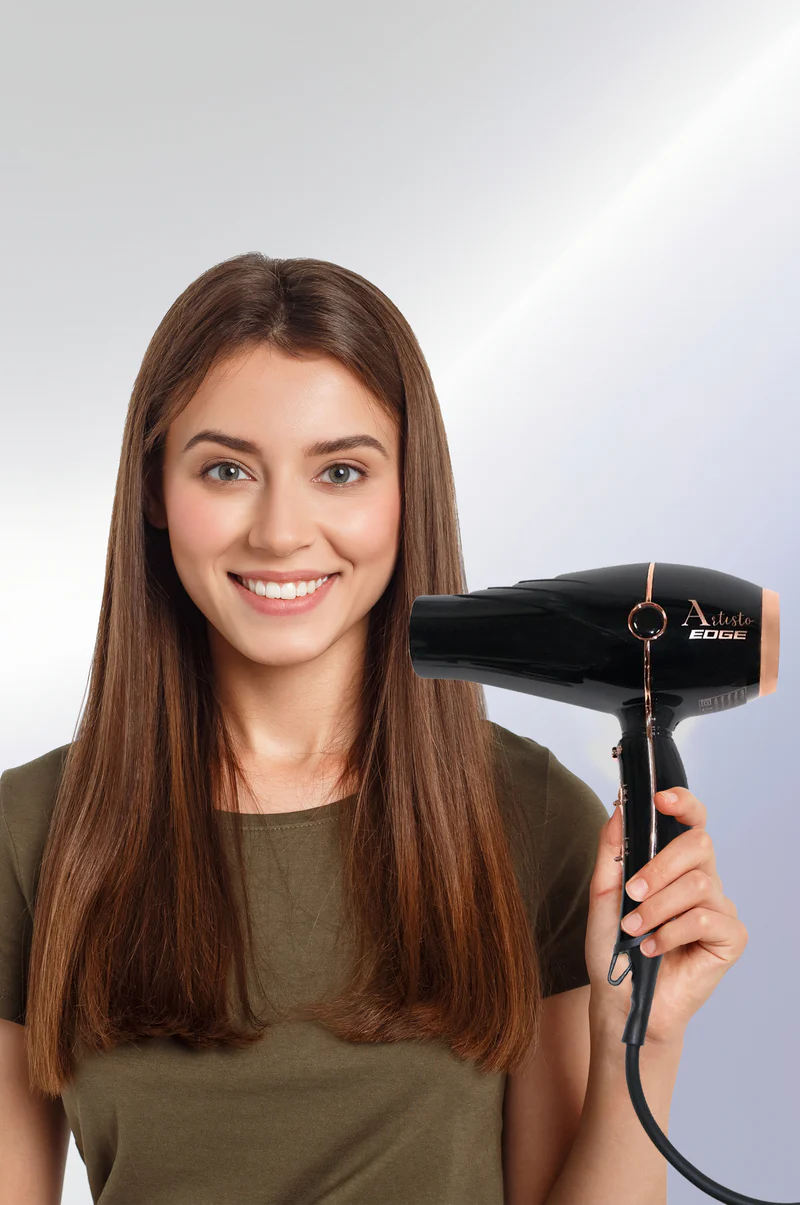 Pretty model with Artisto Edge Hair Dryer in her Hand