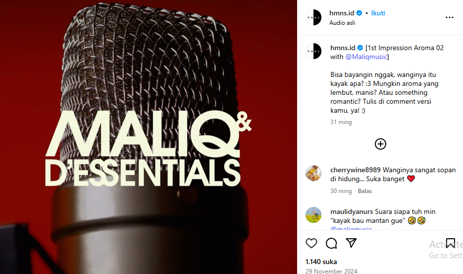 konten instagram HMNS dengan maliq band