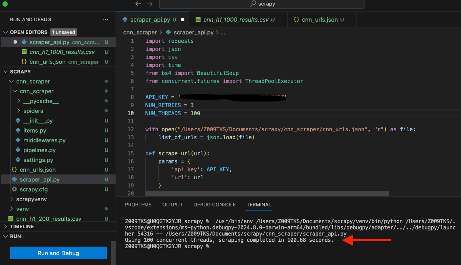 example scraper code