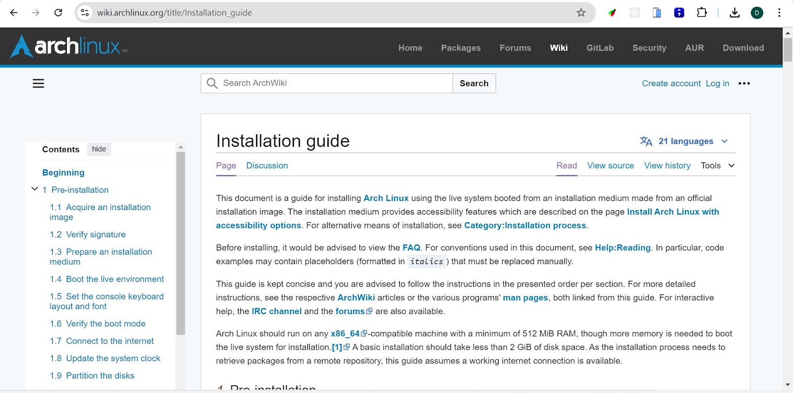 An image showing ArchLinux Installation guide