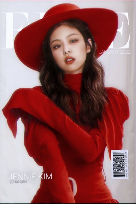 BLACKPINK Jennie on a red gown and a red hat.