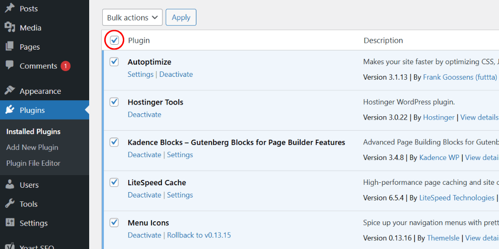 wordpress plugin menu