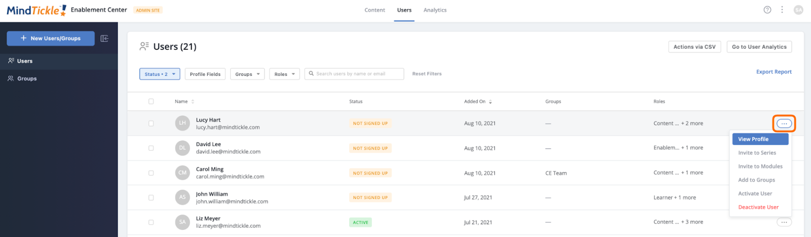 Mindtickle dashboard