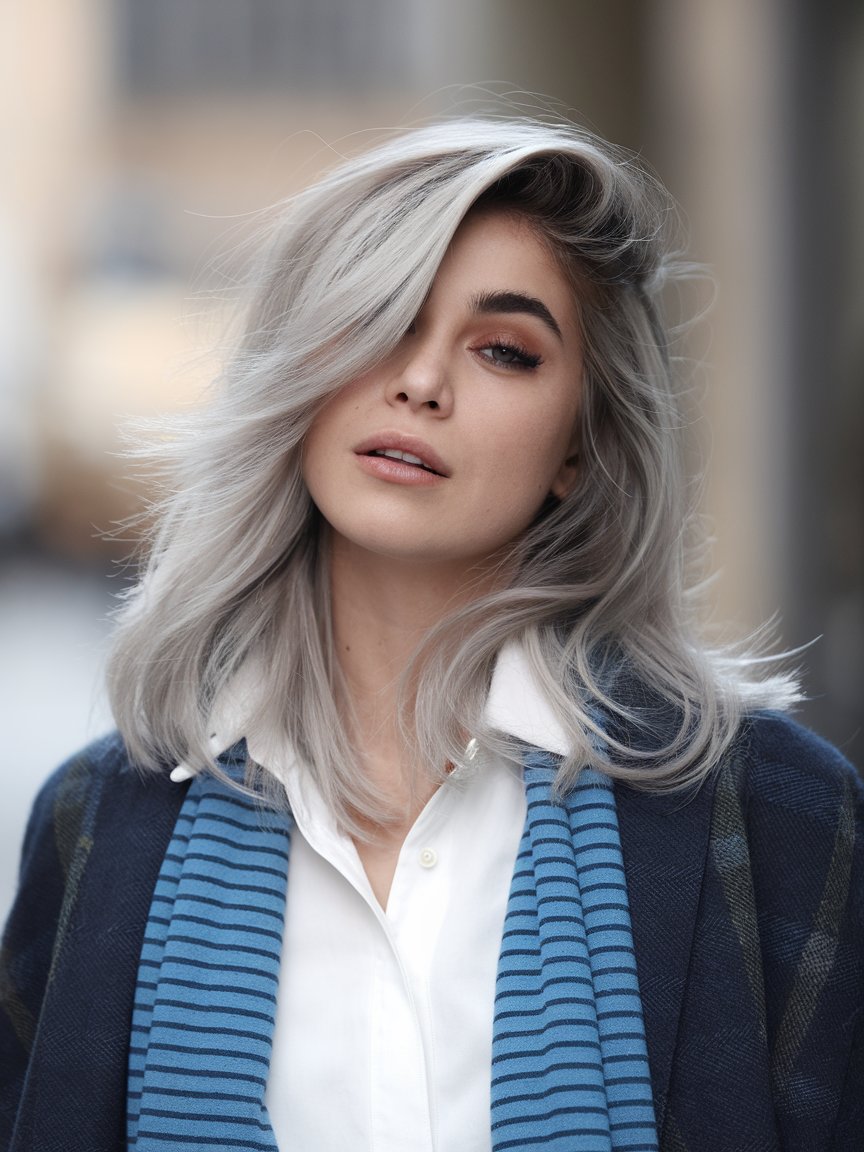 1. Effortless Elegance: Platinum Layers with Shadow Roots