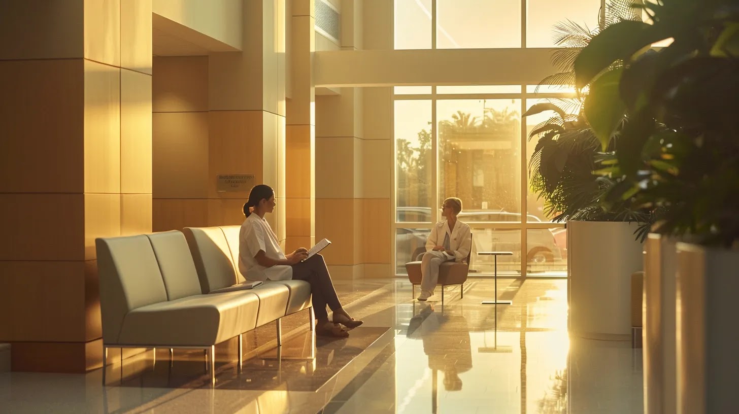 a serene healthcare environment showcasing a patient confidently discussing their rights with a compassionate provider, bathed in soft, warm light that conveys trust and empowerment.