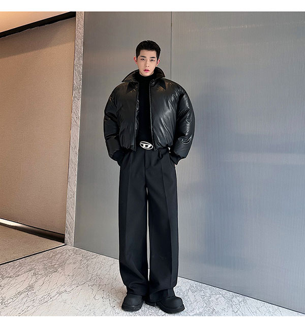 korean mens fashion: Monochrome Statement: A Korean Man’s Sleek Winter Ensemble