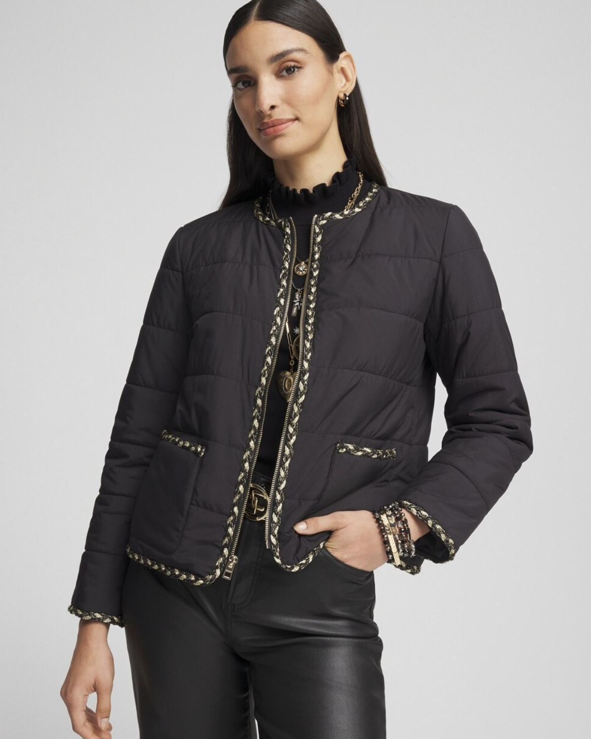 Tweed Trim Faux Nylon Jacket from Chico’s