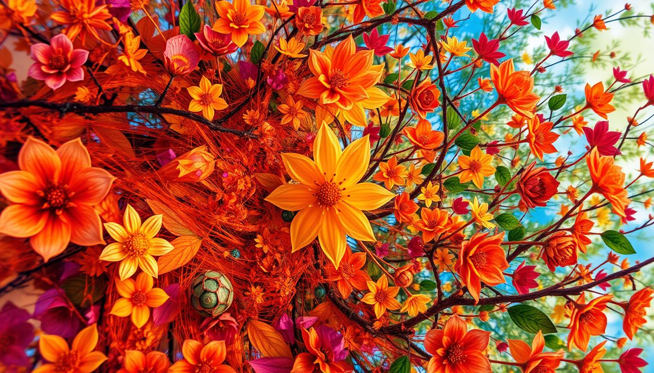 An image that showcases the beauty and abundance of life through the lens of gratitude. Use vibrant colors and intricate patterns to convey a sense of richness and fullness. Incorporate elements of nature, such as flowers or trees, to symbolize the interconnectedness of all living beings. Show how gratitude can bring joy and contentment to even the simplest moments in life. Let the image inspire viewers to cultivate a daily practice of gratitude and appreciation for all that life has to offer.