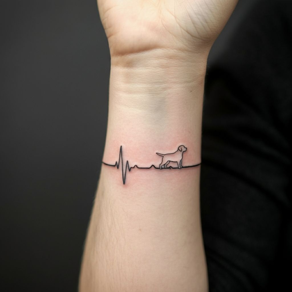Labrador Inside a Heartbeat Line Tattoo