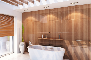 how to make a spa like bathroom with smart design choices wood wall panels and freestanding tub custom built michigan