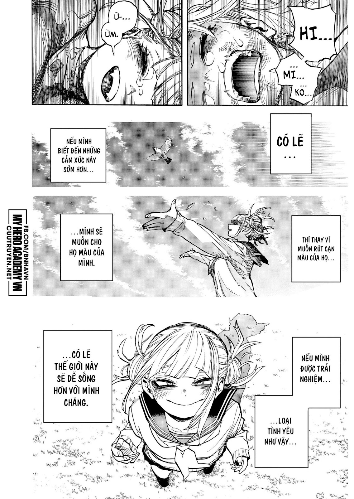 <a href="https://cuutruyen.net/mangas/156/chapters/25193">Chap 395 - Vượt trên cả hạnh phúc</a> (Bản dịch của <a href="https://www.facebook.com/BnHAVN">My Hero Acadmia VN</a>)