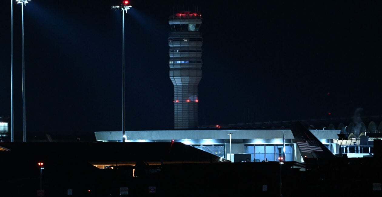 A view of the scene after a regional jet collided in midair with a military helicopter Wednesday night over Ronald Reagan Washington National Airport.