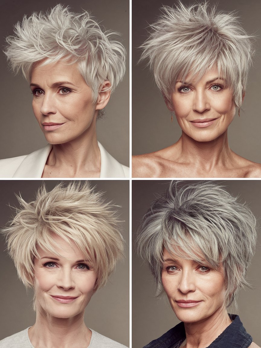 23. Soft Grey Spikes hairstyle for Mature Women