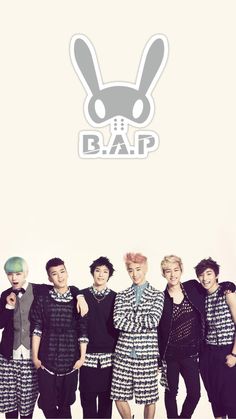 This contains an image of BAP group standing together in front of a wall with an animal sticker on it