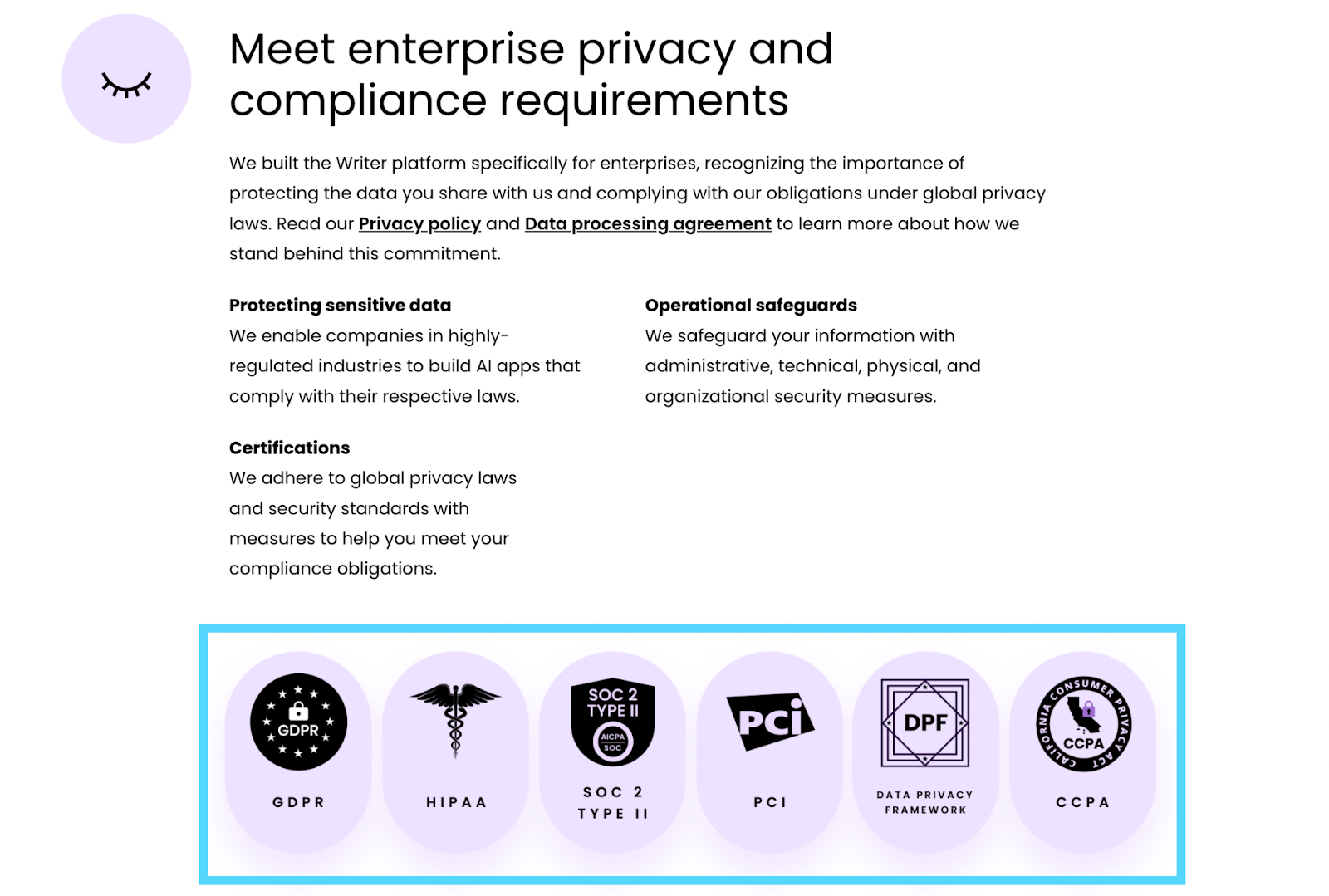 Writer using security badges on landing page