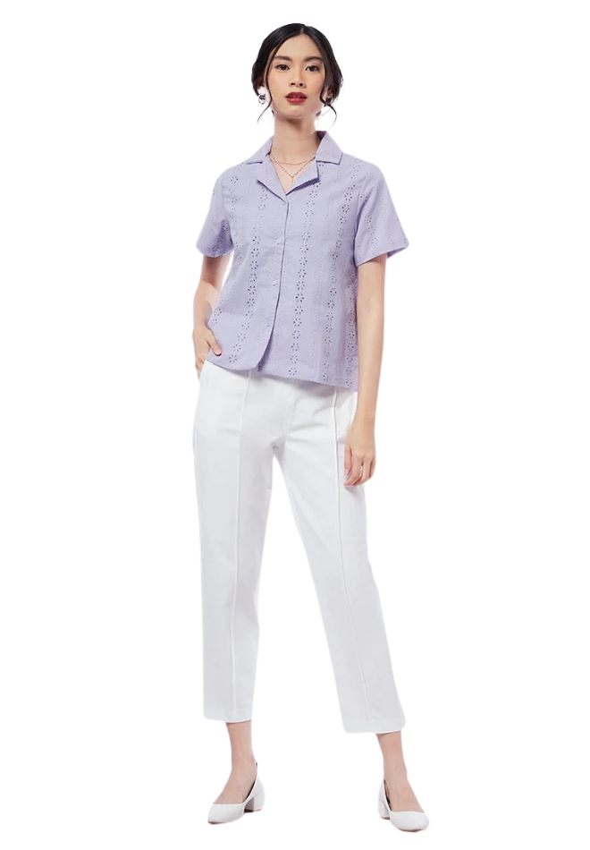 Pajamas Collar Short Sleeve Blouse.