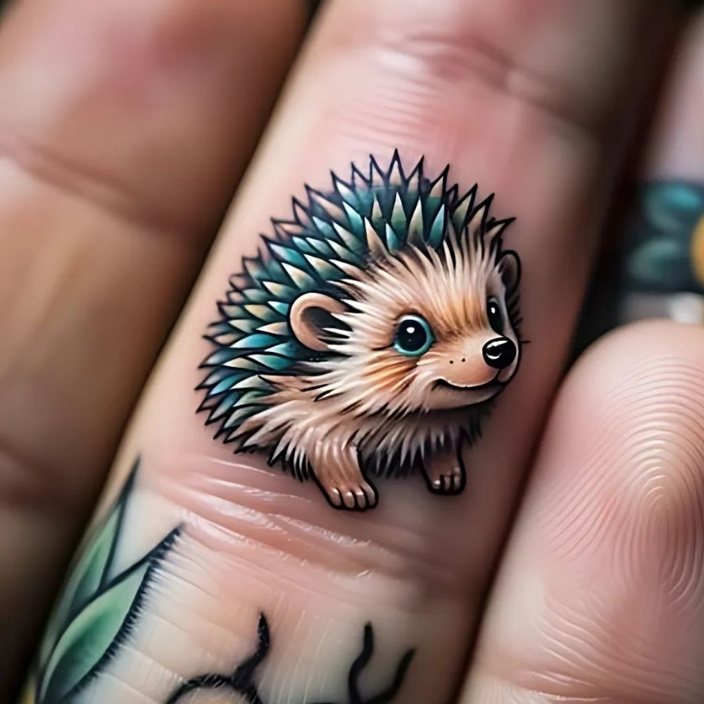 Tiny Finger Hedgehog Tattoo