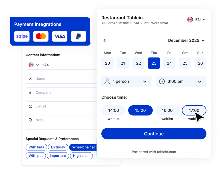 Tablein dashboard